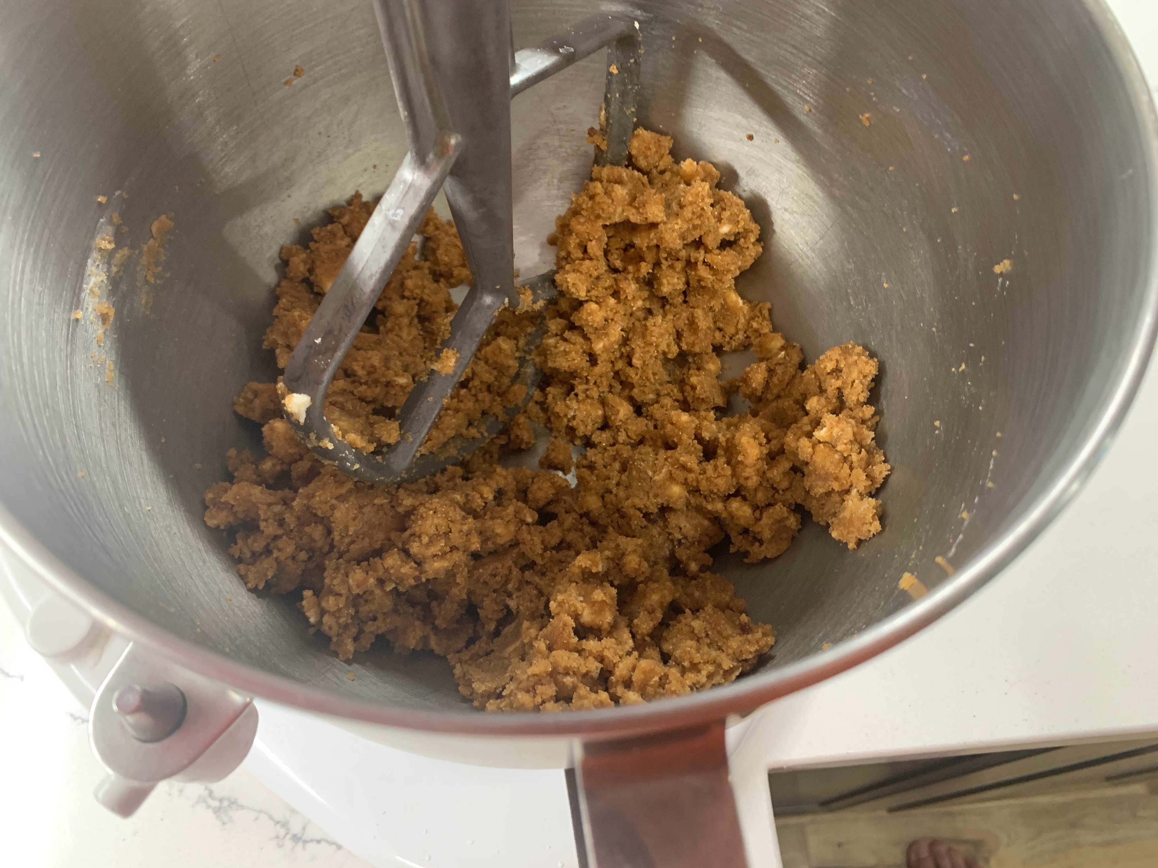 Creamed butter and brown sugar in stand mixer