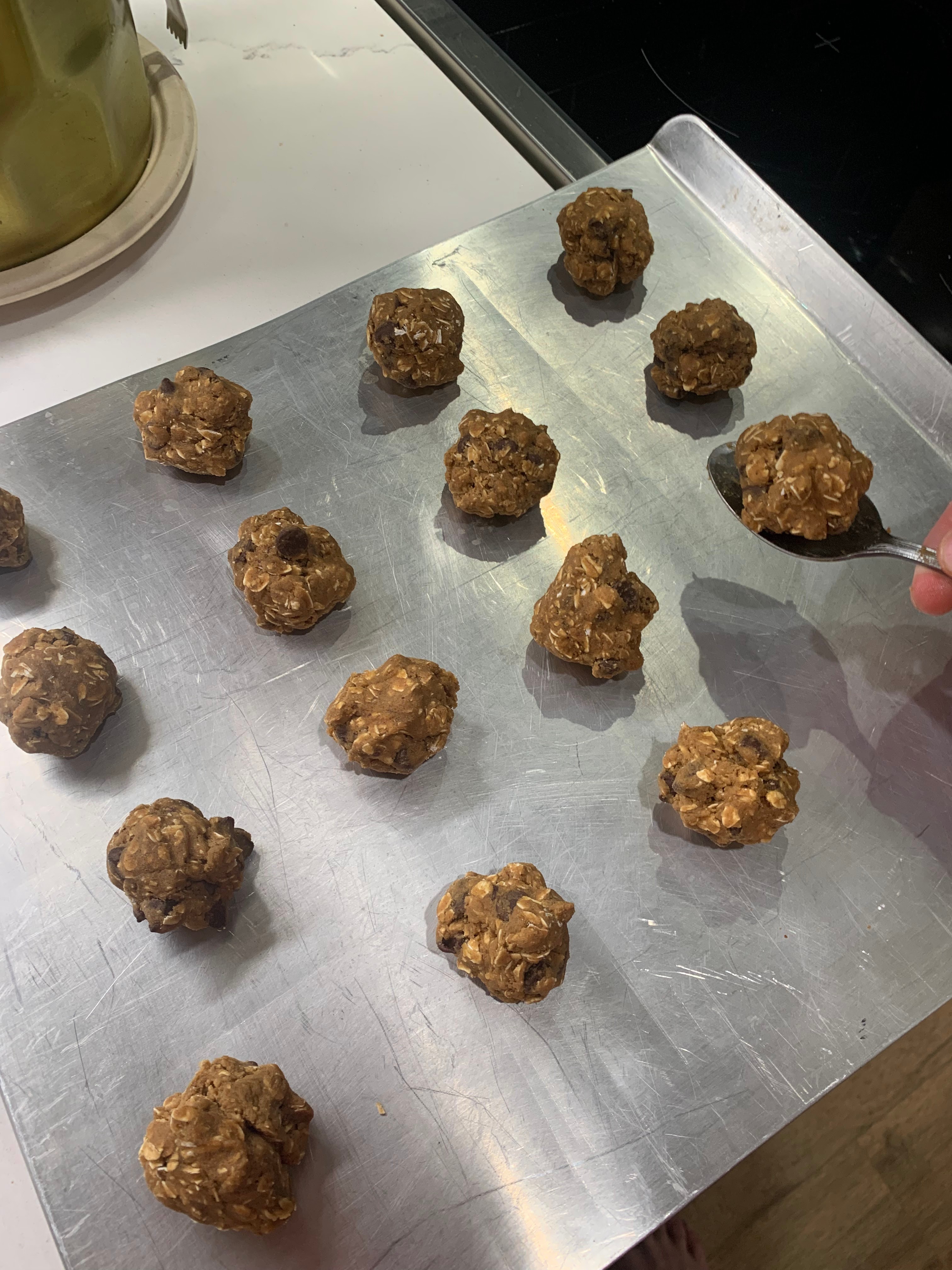 Dough portioned onto baking sheet