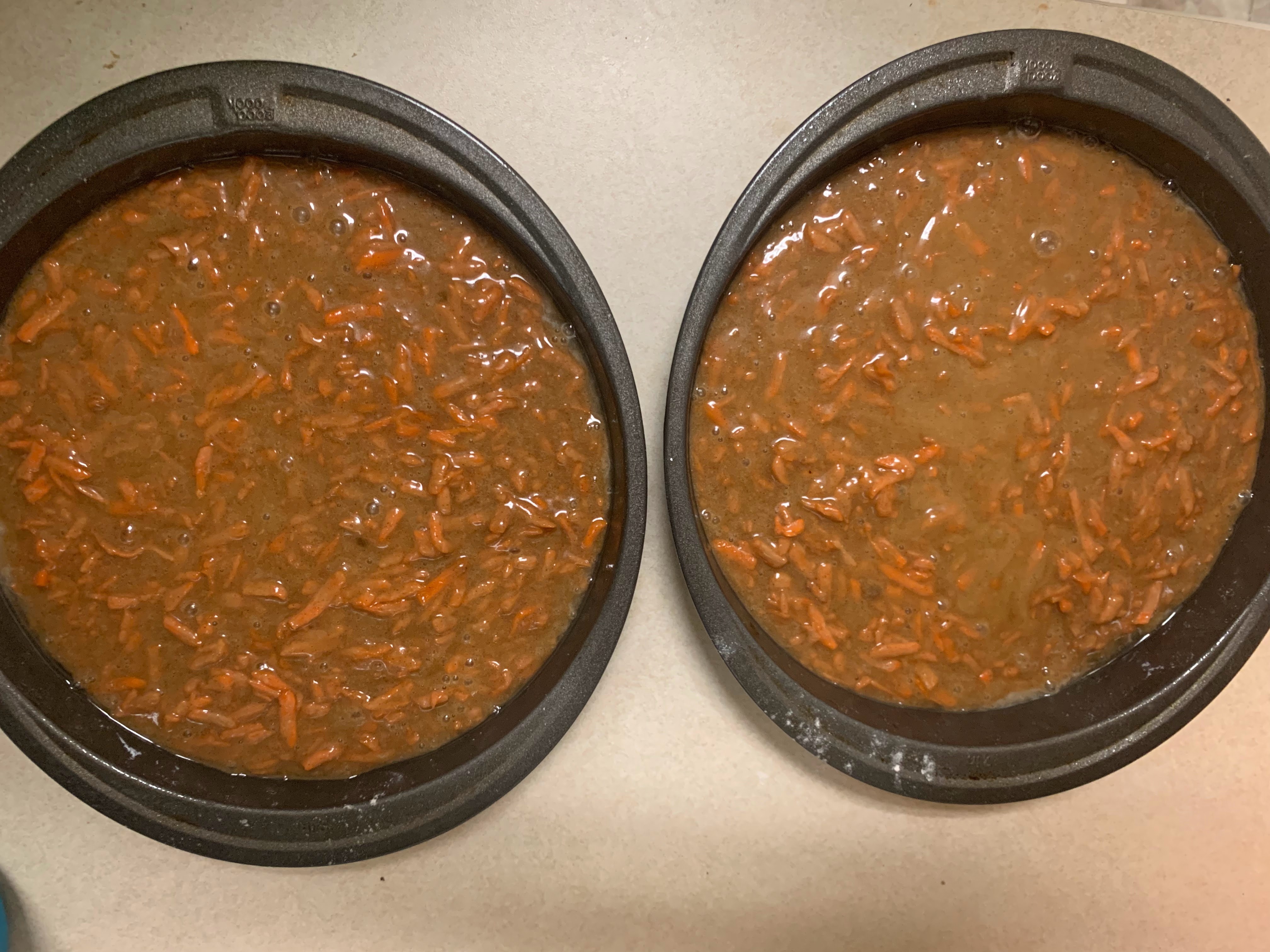 Batter split between two round pans
