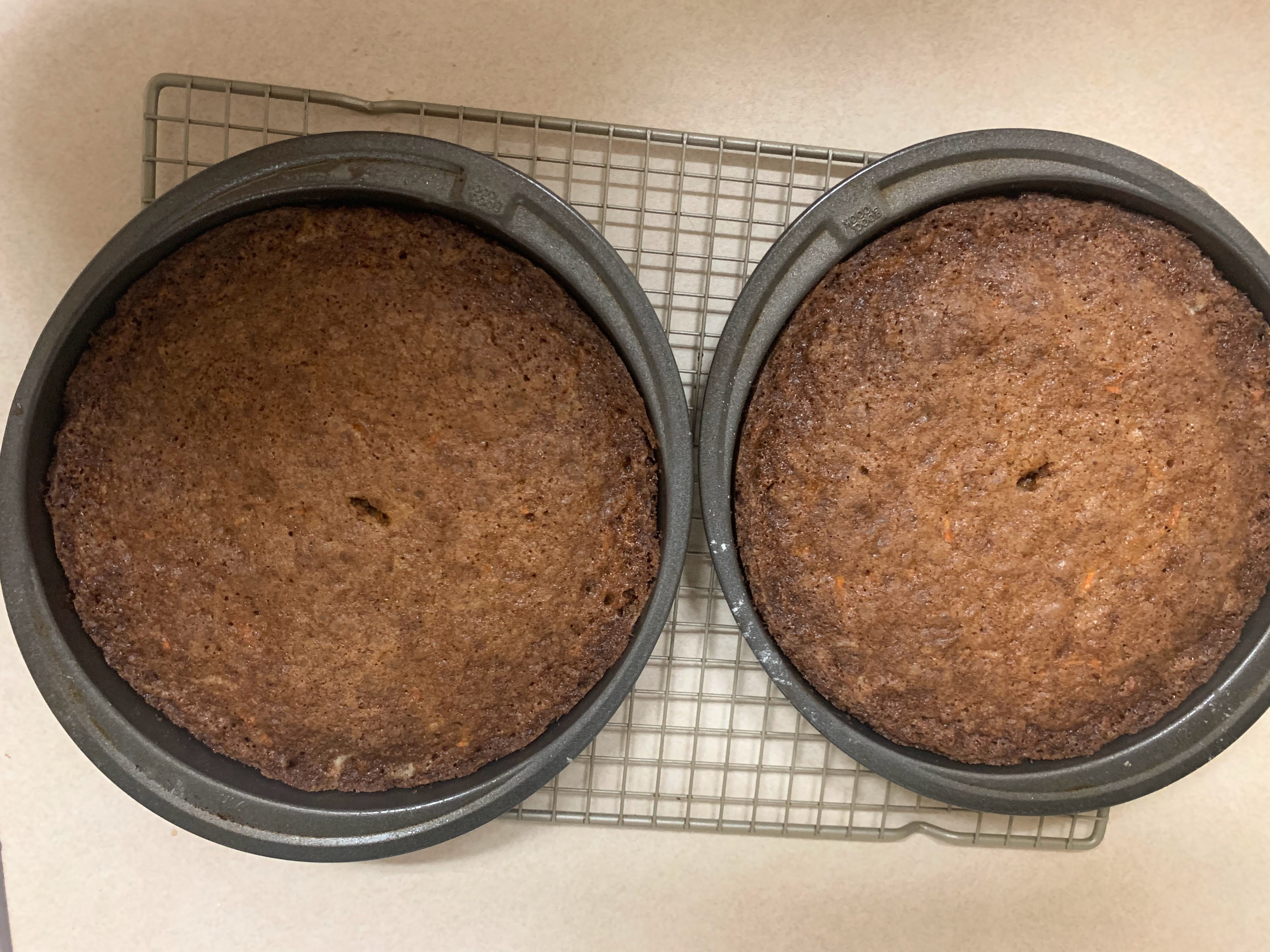Baked cakes cooling in pans