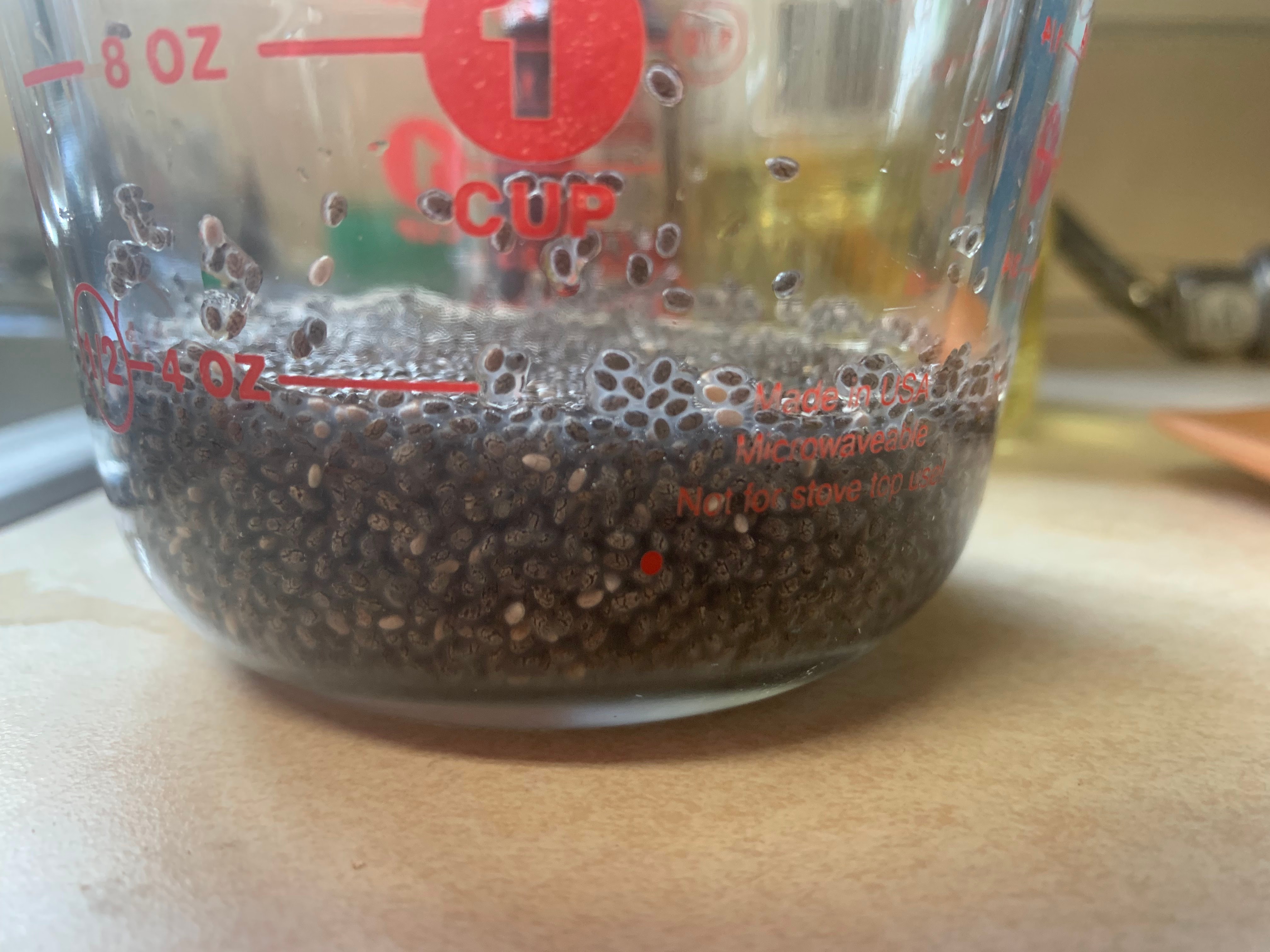 Chia eggs with visible gel and bubbles