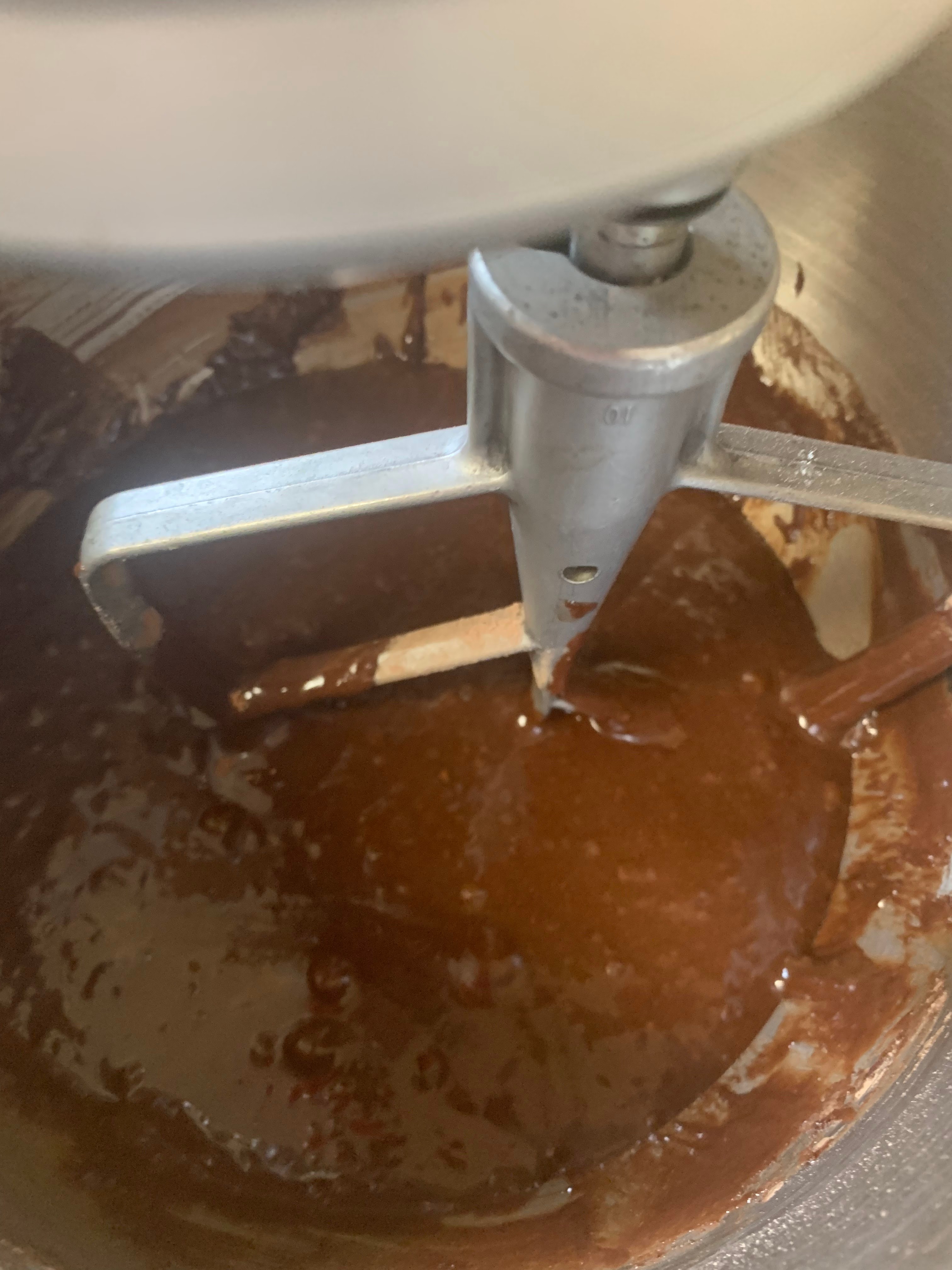 Batter in stand mixer after wet ingredients added