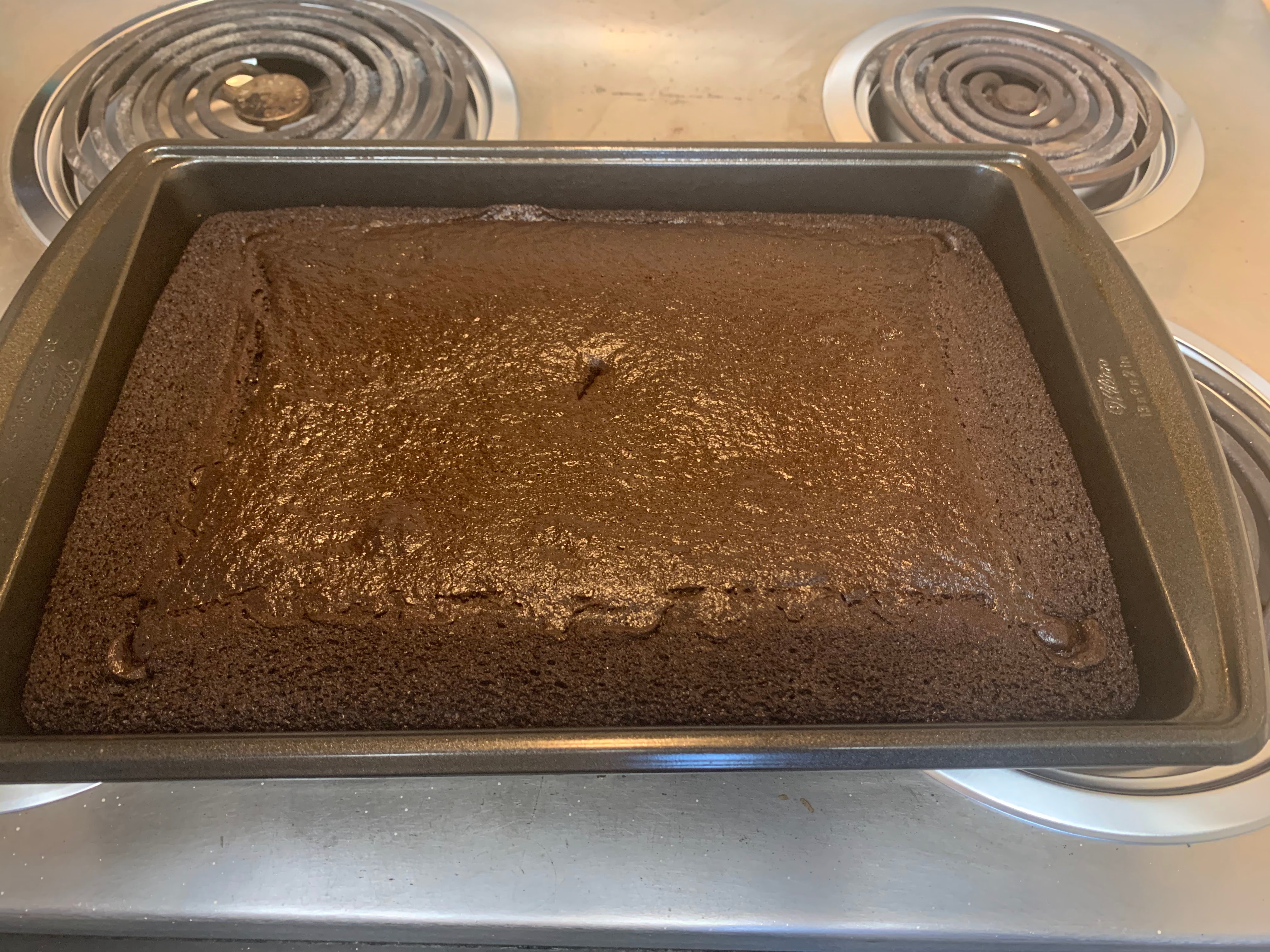 Baked vegan chocolate cake fresh from the oven